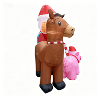 Grand Père Noël gonflable de 8 pieds avec des animaux de la ferme (cheval, cochon, vache et poulet), décoration de Noël gonflable éclairée avec LED