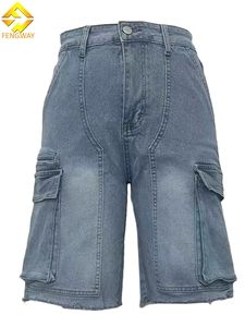 Pantaloni in Denim Tinta Unita per <span class=keywords><strong>Donna</strong></span>, <span class=keywords><strong>Jeans</strong></span> Strappati, Pantaloncini Cargo Multi-Tasca - Product Image 3