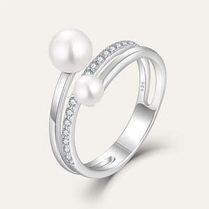 Yh Schmuck Sterling Silber Süßwasser Perle und Cz Verlobung sring Rhodinierte Hochzeiten Perle Verlobung sring - Product Image 1