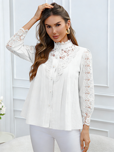 Chemisier décontracté en dentelle pour femme, collection Printemps/Été 2026, manches longues, en coton tricoté, coupe classique, origine Géorgie - Product Image 6