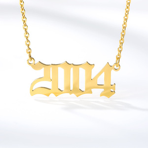Collar con colgante de oro <span class=keywords><strong>inglés</strong></span> antiguo de 18 quilates de acero inoxidable personalizado, cadena de eslabones de moda, forma de número, regalo de aniversario de año de nacimiento - Product Image 4