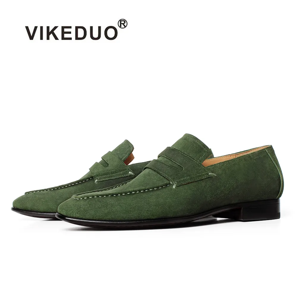 Vikeduo Hand Made Footwear Design Black Bottom Luxury Men Penny Loafers Suede Leather Men's Size 48 Dress Shoes