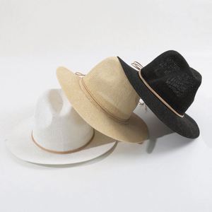 Sombrero de Playa de Paja de Papel Ligero y Transpirable para Verano, con Banda de Cinta, Estilo Panamá - Product Image 1