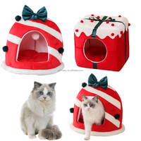 Lit pour chat doux à thème de Noël, antidérapant, indéformable, nid pour animaux de compagnie, maison pour chat fermée avec coussin amovible