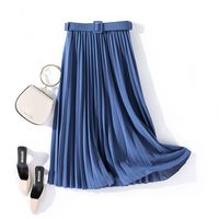 Jupe longue plissée unie respirante à taille empire pour femme, avec ceinture, style décontracté et tendance pour l'été