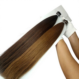 Extensions de cheveux naturels brésiliens 100 % Remy de qualité supérieure Dragonbeauty Factory, pointe en I, pointes épaisses, brun naturel - Product Image 1