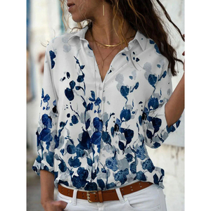 Camicia estiva da <span class=keywords><strong>donna</strong></span> con motivo floreale <span class=keywords><strong>a</strong></span> maniche lunghe con risvolto da <span class=keywords><strong>donna</strong></span> abbigliamento Casual con bottoni e camicetta elegante e alla moda - Product Image 1