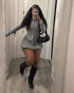 Nouveau Designer femmes Denim vêtements veste courte + jupe bulle correspondant 2 pièces ensemble dame Y2K bulle Denim jupe deux pièces ensemble femmes - Product Image 6