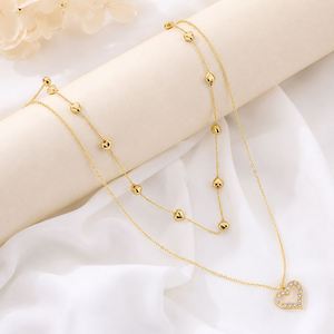 New Fashion Alloy Heart Pendant <b>Necklace</b> <b>Double</b> Layered Rhinestone Diamond Zircon Claw Setting US Anniversary Jewelry - Product Image 2
