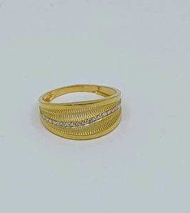Elegant Yellow Gold Textured <b>Ribbon</b> Band Ring with Center Diamond Pave Row Sophisticated <b>Wide</b> Gold Jewelry for Women - Product Image 2
