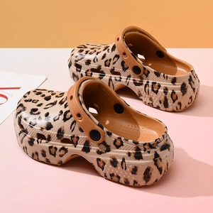 Ladies' EVA Leopard Print Massage Anti-Slippery Flat <b>Clogs</b> Adjustable Thick Sole Sandals Breathable Indoor/Outdoor Use Slippers - Product Image 5