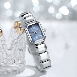 Reloj Rectangular Plateado para Mujer con Esfera Azul de Madreperla, Brazalete de Acero Inoxidable, Reloj de Pulsera de Cuarzo - Product Image 1