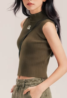 Design moderne 2025 femmes gilet brodé Logo décontracté demi-col roulé tricoté sans manches haut pull