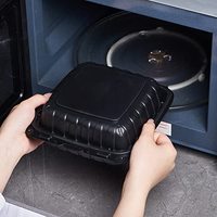 Barquettes alimentaires en plastique à 3 compartiments, 8x8 pouces, lot de 50, robustes, jetables, pour plats à emporter (pâtes, salades, sandwichs)