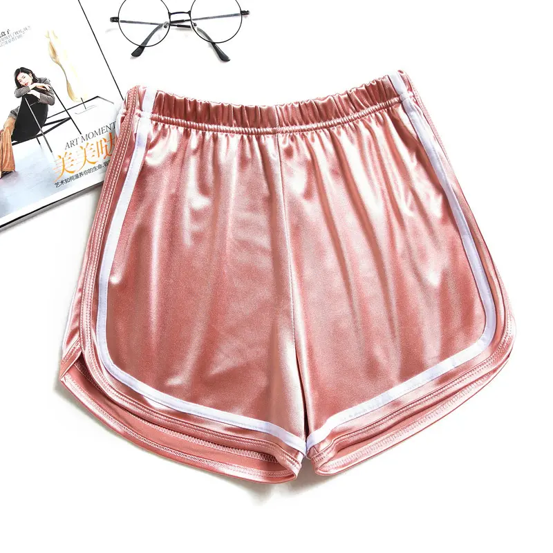 Bulk Wholesale Solid Colors Shiny Women'S Hot Pink Polyester Sports Yoga Short Sweat Shorts