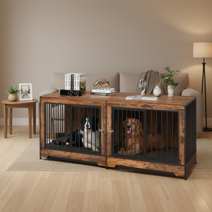 Mueble de Madera para Perros con Divisor, 74.84x26.38x32.44 Pulgadas, Casa para Mascotas de Interior, Estilo Clásico para Razas Grandes - Product Image 2