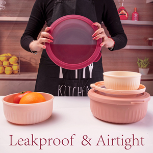Juego de 8 Tazones Apilables de Plástico con Tapas, Organizador de Refrigerador con Degradado Rosa, Herméticos y Encajables - Product Image 5