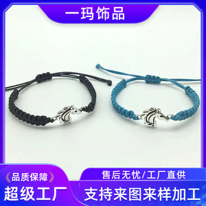 Bracelet tressé unisexe en alliage de zinc avec tête de cheval, noir et bleu, cadeau de couple DIY, bijoux, origine Yiwu YM 0313 - Product Image 5