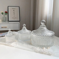 Pot de bonbons en verre cristal à facettes en diamant rétro pot de bougie décoratif clair, boîte à bijoux, support de stockage de coton-tige.