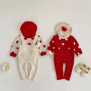 Sonbahar kızlar 100% pamuk nokta kazak + pantolon 2-Piece bebek seti moda Babys tığ kırmızı beyaz giysi