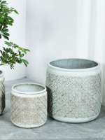 Pot de fleurs de style chinois de grande taille pour décoration intérieure/extérieure en argile de magnésium avec motifs floraux et plantes vertes