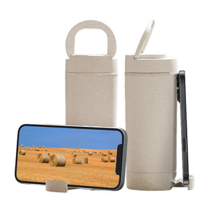 Custom Promotional Gift Portable Healthy Plastic Cup Double Wall Wheat Straw Plastic Bottle with Phone Holder