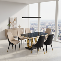 Ensemble de table et de chaises à manger en marbre moderne Hebei avec structure en métal de haute qualité, 6 places, pour la maison ou la villa