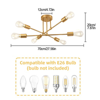 En stock aux États-Unis, lampe de plafond en métal laqué laiton brossé, réglable, 6 têtes, lustre Sputnik, luminaire de style nordique du milieu du siècle, pour l'intérieur