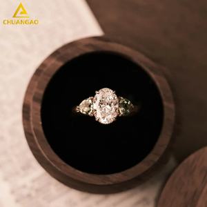 Toptan söz çift yüzük tektaş 9k 14k 18k beyaz altın beyaz Oval kesim alyans hediye büyük indirimler - Product Image 4