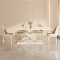 Table de salle à manger de mariage blanche extensible rectangulaire de luxe avec plateau en pierre frittée et base sculpturale moderne pour hôtel et salle de banquet – Vente en gros