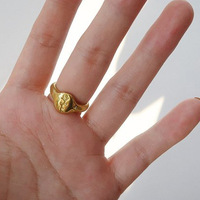 Kadınlar için Oymalı Gül Oval Mühür Yüzüğü, 10mm, Altın Kaplama Pirinç Vintage Çiçekli Yüzük, Altın