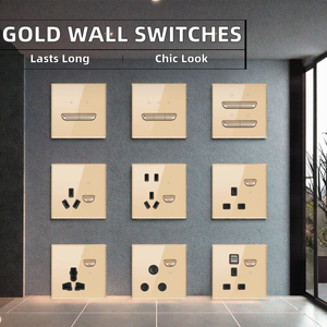 86-loại hiện đại tường ánh sáng vàng khung thiết lập lại thiết bị chuyển mạch Tempered Glass 250V 146 đôi 13A anh 16A Châu Âu 45A Dimmer cho phổ - Product Image 2