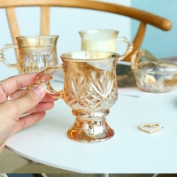 Mug à café de luxe rétro en verre ambré gaufré avec poignée, tasse à latte côtelée vintage pour café glacé, idéal pour la table de café