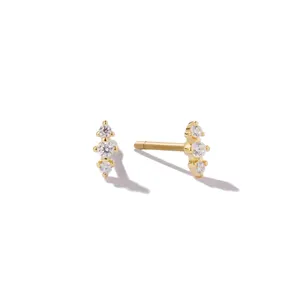 Minimalist design triple diamond bar stud earrings sterling silver nickel free earrings