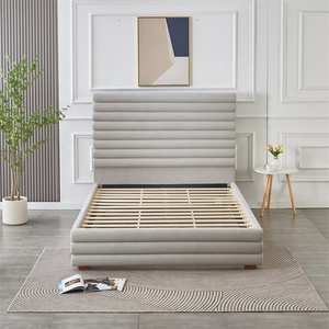 Letto Matrimoniale Moderno in Tessuto di Lino Grigio Lussuoso, Letto Morbido per Camera da Letto King o Queen Size - Product Image 5