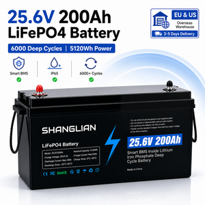 Batería LiFePO4 de 25.6V 200Ah 5120Wh de Ciclo Profundo de Litio Hierro Fosfato con BMS Inteligente. - Product Image 1