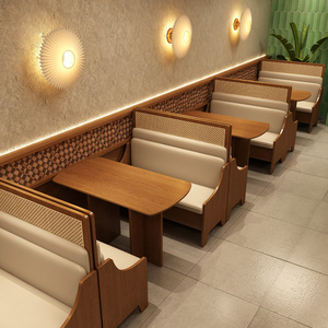 Juego de sofá y mesa y silla para restaurante moderno, madera maciza, uso comercial, marca CARINE, 3 años de garantía - Product Image 1