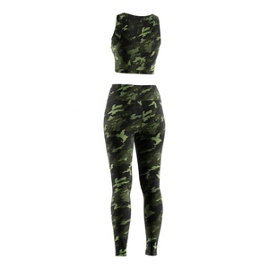 Ensemble de sport et yoga camouflage pour femme – Haut sans manches extensible et séchage rapide, legging taille haute coupe athlétique ajustée - Product Image 2