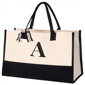 Borsa Tote in Tela Personalizzata con Iniziali, Grande, in Cotone, Monogramma, per Spiaggia, Spesa, Riutilizzabile, Lavabile in Lavatrice, Lavoro, Viaggi - Product Image 1
