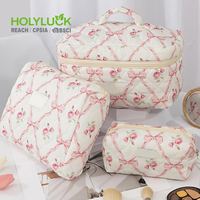 Pochette esthétique matelassée en toile de coton à motif nœud papillon, sac à cosmétiques imprimé, sacs de maquillage de voyage
