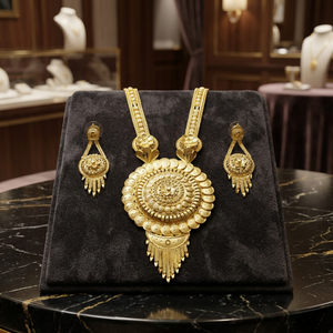 Juego de Collar y Pendientes de Latón con Baño de Oro de 14K, 18K, 24K, Diseño Floral, para Boda, 24 Pulgadas de Largo, Venta al por Mayor - Product Image 2