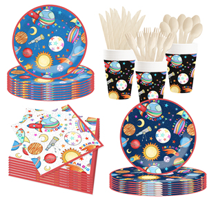 DAMAI Nuevo Juego de Vajilla Desechable Personalizado con Temática Espacial para Fiestas, Platos, Vasos y Servilletas de Papel para Niños - Product Image 2