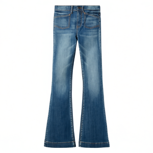Jeans évasés taille haute, denim extensible bleu, coupe slim, style bootcut, 5 poches, style western, confortable et élégant, jeans pour hommes - Product Image 1