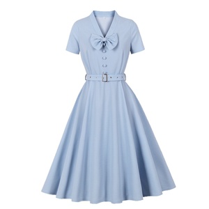 Vestido de poliéster de cintura alta con lazo y cuello en V, estilo retro vintage Hepburn, que estiliza la figura, para mujer - ¡Gran oferta! - Product Image 4