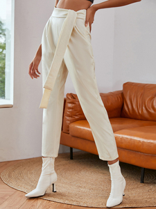 Weixin Dropshipping <span class=keywords><strong>pantaloni</strong></span> da donna <span class=keywords><strong>bianchi</strong></span> <span class=keywords><strong>con</strong></span> <span class=keywords><strong>cintura</strong></span> annodata OEM - Product Image 5