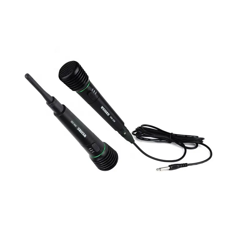Micrófono de mano 2 en 1 con cable e inalámbrico para exteriores FM Digital barato FM canto dinámico micrófono de Karaoke inalámbrico de mano