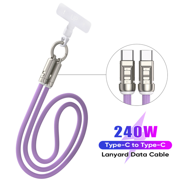 240W 5A USB C to USB C Lanyard Cable PD 0.3m 1.2m Braided Phone Hand Strap Neck Lanyard Anti-drop Fast Charging Data Cord
