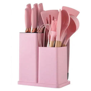 Hot Selling Non Stick Heat Resistance 19 PCS <b>Silicone</b> Cooking Tools <b>Silicone</b> <b>Kitchen</b> <b>Utensils</b> <b>Set</b> with Wood Handle - Product Image 1