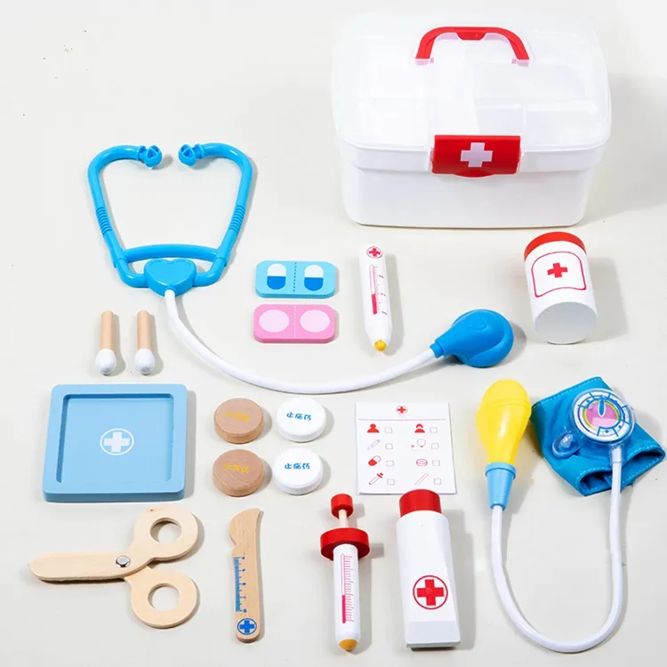 HOYE CRAFTS محاكاة مجموعات أدوات طبيب بلاستيكية مجموعة ألعاب طبيب خشبية