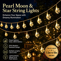 Perlmuttfarbene Mond- & Stern-LED-Lichterkette Weihnachtsdekoration IP44 Wasserdicht Verschiedene Längen (1,5M-10M) Für Innen-/Außenbereich